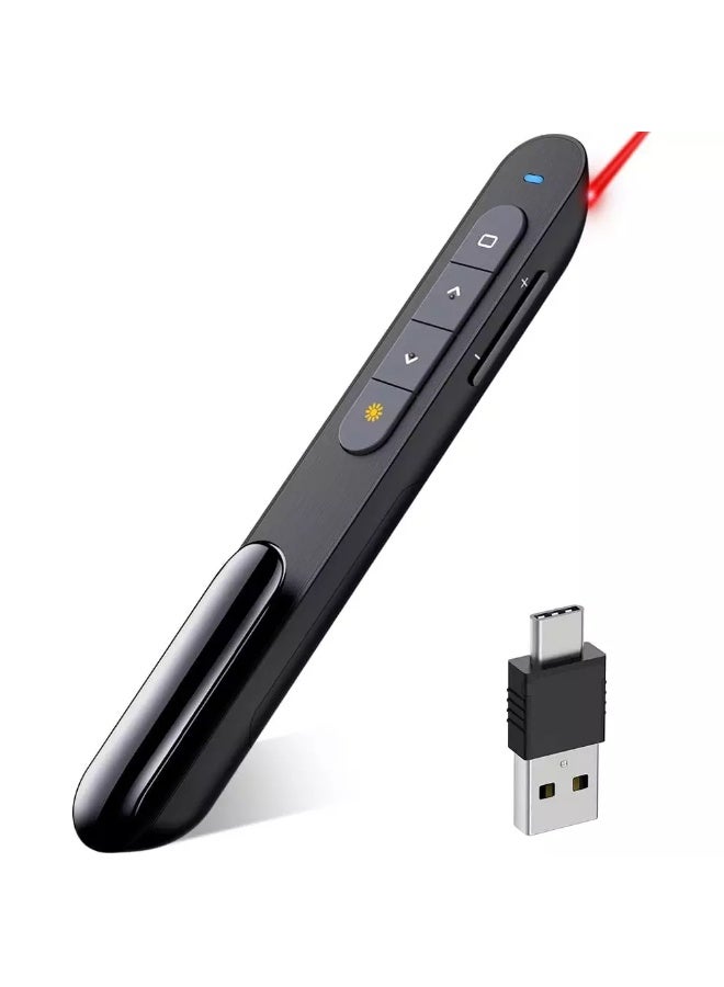 Wireless Presenter Remote Presentation Pointer Clicker USB C with Hyperlink Volume Remote Control, Powerpoint Board Slide Advancer Presentation Clicker for Mac/Laptop(NO Battery) - Image 1